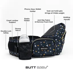 Butt Baby Airplanes Baby Carrier with Hip Seat & In-built Mini Diaper Bag - Black image 4