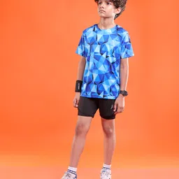 Pine Active Knit Half Sleeves T-Shirt Geometric Pattern - Blue image 3