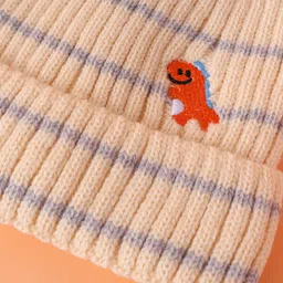 Babyhug Woollen Cap With Dino Embroidery Beige - Diameter 12 cm image 4