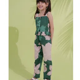 AJ Dezines Cotton Woven Sleeveless Floral Printed Top & Coordinating Pant Set - Green image 5