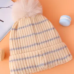 Babyhug Woollen Cap With Dino Embroidery Beige - Diameter 12 cm image 5