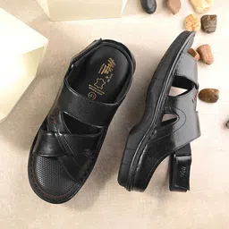 Hitz Men Black Leather Comfort Sandals-picture-38