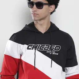 The Indian Garage Co Men Black & Red Striped Hooded Sweatshirt-picture-46