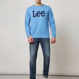 Lee Blue Slim Fit Logo Print Round Neck Sweatshirt image 5