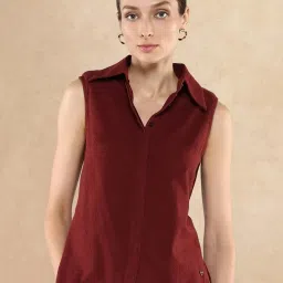 RAREISM Brown Cotton Blend Solid Sleeveless Shirt image 1