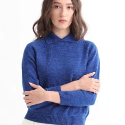 RAREISM Blue Acrylic Solid Long Sleeves Sweater image 1