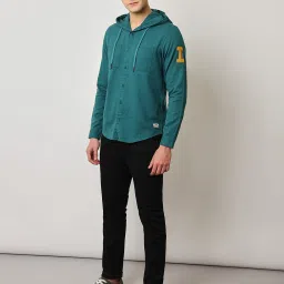 Lee Teal Regular Fit Hooded Shirt image 5
