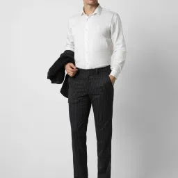 Van Heusen Black Slim Fit Striped Trousers image 5