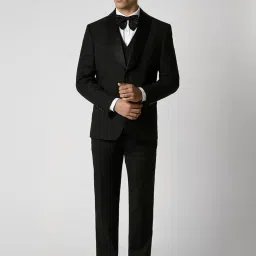 Van Heusen Black Slim Fit Texture Three Piece Suit image 1