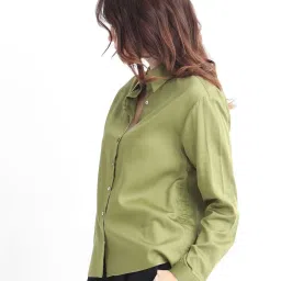 RAREISM Olive Cotton Solid Long Sleeves Top image 1