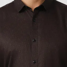 V Dot Choco Brown Cotton Slim Fit Printed Shirt image 5