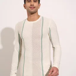 7 Alt by Pantaloons Beige Slim Fit Self Design T-Shirt image 1