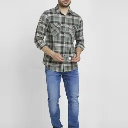 Spykar Sage Green Cotton Regular Slim Fit Checks Shirt image 5