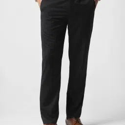 Peter England Black Slim Fit Flat Front Trousers image 1