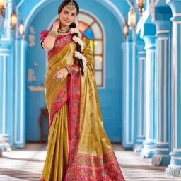 Elora Mustard Yellow Zari Saree image 1