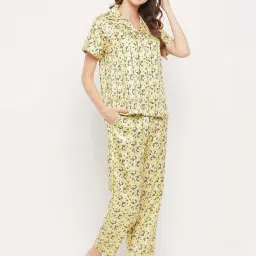 Clovia Yellow Floral Print Shirt Pyjamas Set image 5