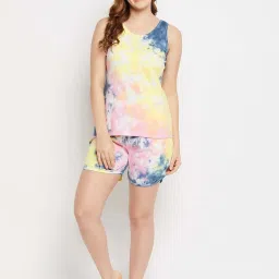 Clovia Multicolored Cotton Tie & Dye Top Shorts Set image 5