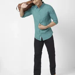 Spykar Atlantic Green Linen Regular Slim Fit Shirt image 5