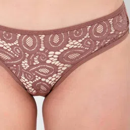 Clovia Brown Lace Work Bikini Panty image 5
