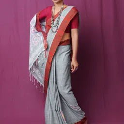 Unnati Silks Grey Linen Woven Saree With Unstitched Blouse image 1