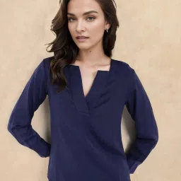 RAREISM Navy Cotton Blend Solid Long Sleeves Top image 1