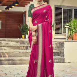 Satrani Pink Embellished Saree With Unstitched Blouse image 1