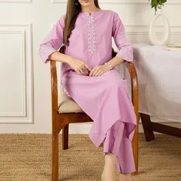 Indo Era Embroidered Pure Cotton Top & Trousers Co-Ords-picture-14