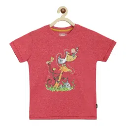 Li'l Tomatoes Kids Red Melange Cotton Printed T-Shirt-image-14