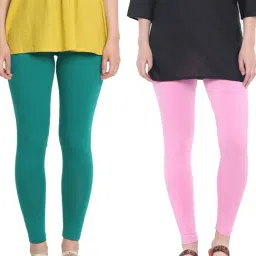 Dollar Missy Pink & Green Cotton Leggings - Pack of 2-image-91
