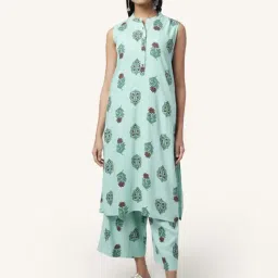 Rangmanch by Pantaloons Aqua Blue Floral Print Kurta Palazzo Set-picture-12