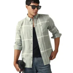 The Bear House Green Polyester Checked Slim Fit Shirt-picture-23