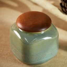 Fabindia Home 'Swayam' Green & Brown Ceramic 10.5 cm Jar With Lid (0.5 L)  - Set of 1-picture-22