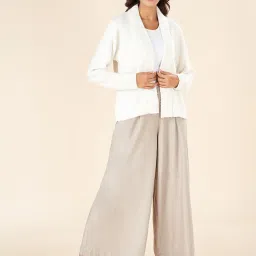 Akkriti by Pantaloons Off-White Self Pattern Shrug image 5