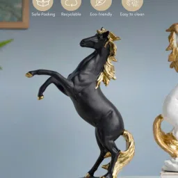 Nestasia Durable Black Resin Made Horse Sculpture With A Metallic Gold Mane I Perfect For Gifting image 5