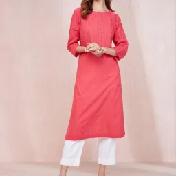 Fabindia Pink Cotton Straight Kurta image 1