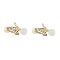 Joker & Witch Golden & White Vacation Vibe Butterfly Pearl Drop Earrings image 5