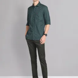 AD by Arvind Dark Green Slim Fit Geometric Print Shirt image 5