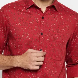 Cantabil Brick Red Cotton Regular Fit Printed Shirt image 5