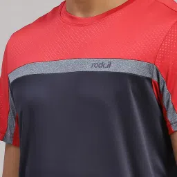 Rock.It Navy Blue Regular Fit Colour Block T-Shirt image 5
