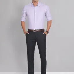 AD by Arvind Navy Slim Fit Flat Front Trousers image 5