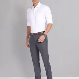 AD by Arvind Dark Grey Melange Slim Fit Flat Front Trousers image 5