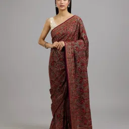 Mohey Wine Georgette Embroidered Saare with Unstitshed Blouse image 1