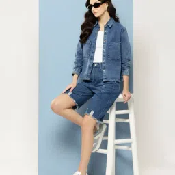 Aarika Blue Regular Fit Denim Shacket image 4