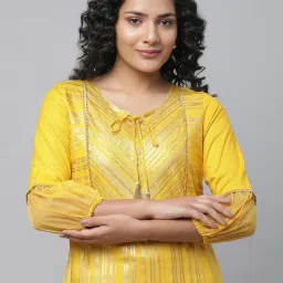 Aurelia Yellow Embellished Straight Kurta image 5