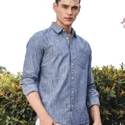 Thomas Scott Blue Linen Slim Fit Texture Shirt-picture-23