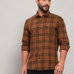 Cantabil Brown Cotton Regular Fit Checks Shirt image 1