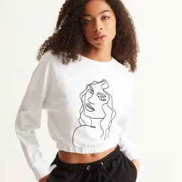 Cover Story White Cotton Printed Crop Sweatshirt image 1