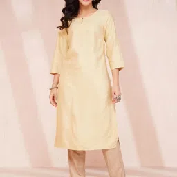 Fabindia Beige Viscose Silk Calf Length Long Kurta image 1