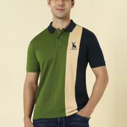 Allen Solly Green Cotton Regular Fit Color-Block Polo T-Shirt image 1