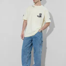 The Souled Store Off White Loose Fit Embroidery T-Shirt image 1
